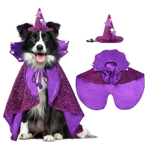 JOICEE 2 Packs Halloween Dog Costumes, Witch Hat with Cape Classi...