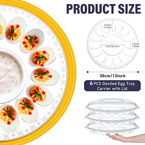 Shellwei 6 Pcs Deviled Egg Tray With Lid 12 Inch Round Egg Containers With 15 Egg Slots Reusable Plastic Egg Holder Platter For Deviled Egg Fruits Veggie Finger Food #TOP1