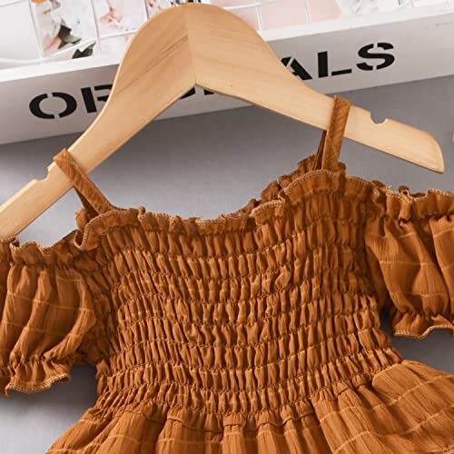 Toddler Girl Cold Shoulder Boho Dress Little Kids Flounce Lace Casual Midi Summer Dresses Outfit Clothes4