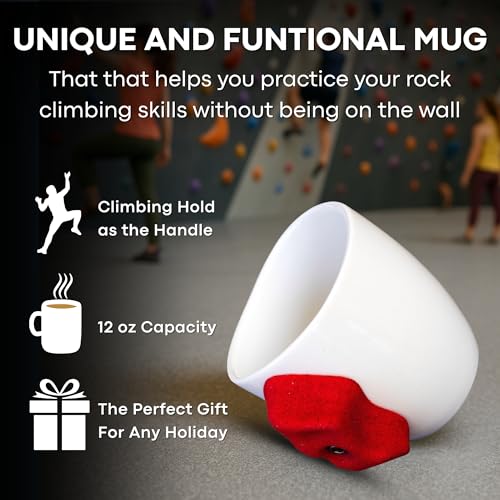 Image of Dubbs Hardware Rock Climbing Mug - Train your grip while having a cup of coffee. Ceramic and with real climbing holds, popular Rock Climbing Gifts - Red