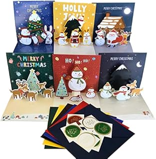 3D pop-up Christmas Cards With Envelope Pop Up Christmas Card Family Set,Pack of 6 Christmas Greeting Card Premium Paper Santa Gingerbread Man Greeting Card Ideal Friends Christmas Greetings(Z)
