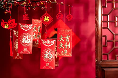 Heureppy 2023 46 Pieces Chinese New Year Decorations Knot Pendant Ornaments Red Hanging Ornament, Fu Lucky Character Widget For Spring Festival Home Tree Car Party Decoration #TOP4