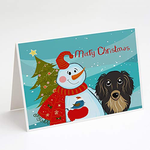 Caroline's Treasures BB1833GCA7P Snowman with Longhair Black and Tan Dachshund Greeting Cards and Envelopes Pack of 8 Blank Cards with Envelopes Whimsical A7 Size 5x7 Blank Note Cards