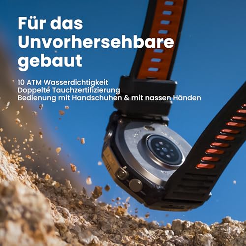 Amazfit T-Rex Ultra 2 Dual Band GPS Outdoor Smartwatch, 51 mm Titanium Case, 1.5 Inch Sapphire AMOLED Display, Torch, 30 Days Battery Life, Offline Maps, 10 ATM, 180+ Sports Modes for Android & iPhone