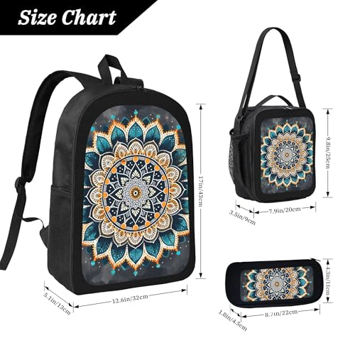 Ethnic Color Mandala Abstract 3 Pcs 17 Inches Backpack Set with Insulated Lunch Bag And Pencil Pouch Large Back Pack for Men Women Lunchbox Pencil Case Waterproof Backpacks Lunch Box 3 Piece Daypacks4