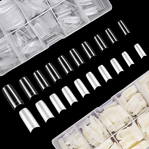 2 Boxen 1000pcs Nagelspitzen,500 pcs Natural French Nail Tips+500 pcs Clear French Nail Tips, Acryl Half Cover Falsche… – Bild 2