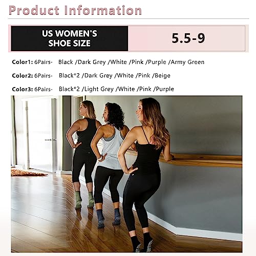 Image of 6 Pairs Pilates Socks with Grips for Women - Non Slip Yoga, Barre, Grippy Socks for Pilates Reformer, Barre & Home Workout