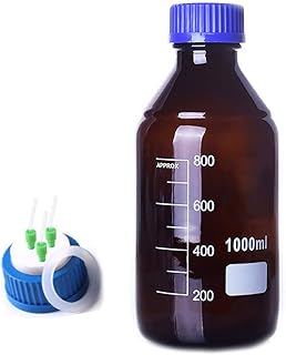 DONLAB MBX-01L3 Glass 1000ml/1L Amber Brown Round Media Storage Bottle Reagent Bottle with Screw PTFE 3-Hole Mobile Phase Cap GL45