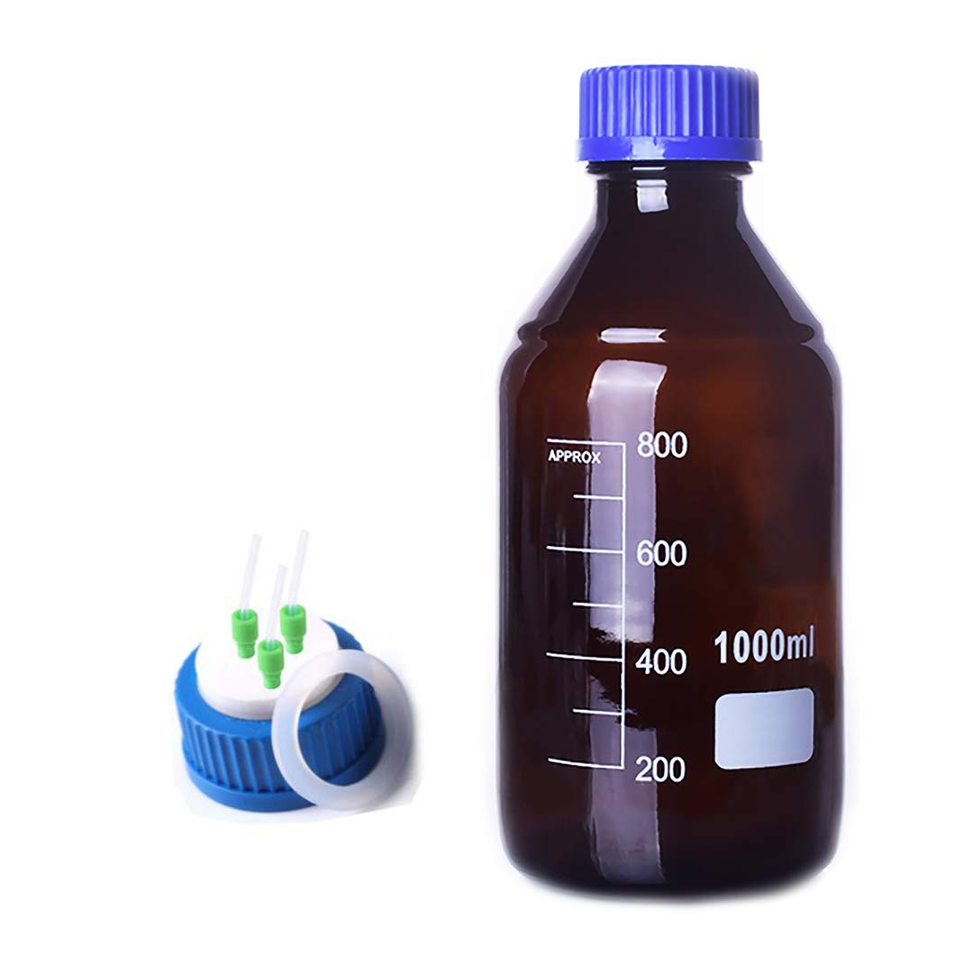 Botella de almacenamiento de medios redonda marrón ámbar de 100 ml a 2000 ml con tapa de PTFE de 3 orificios con tornillo GL45(250ml)