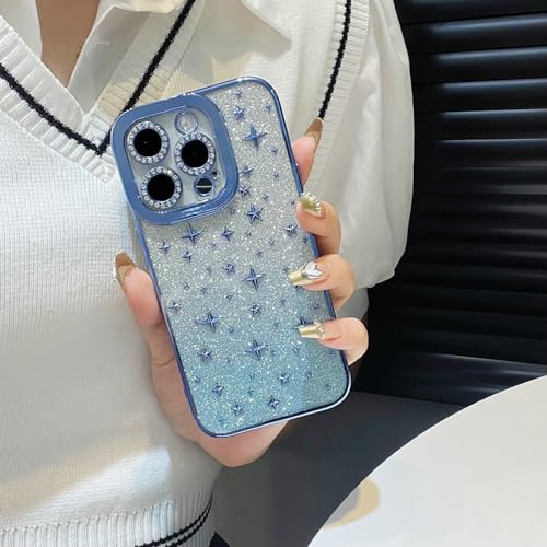 Coque iPhone 14 silicone bleu pour sublimer vos photos et soirées avec paillettes étoiles