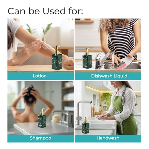 Image of The Better Home 320ml Ceramic Soap Dispenser for wash Basin - Green | Kitchen Accessories Items | Handwash Dispenser Bottle |Kitchen Accessories