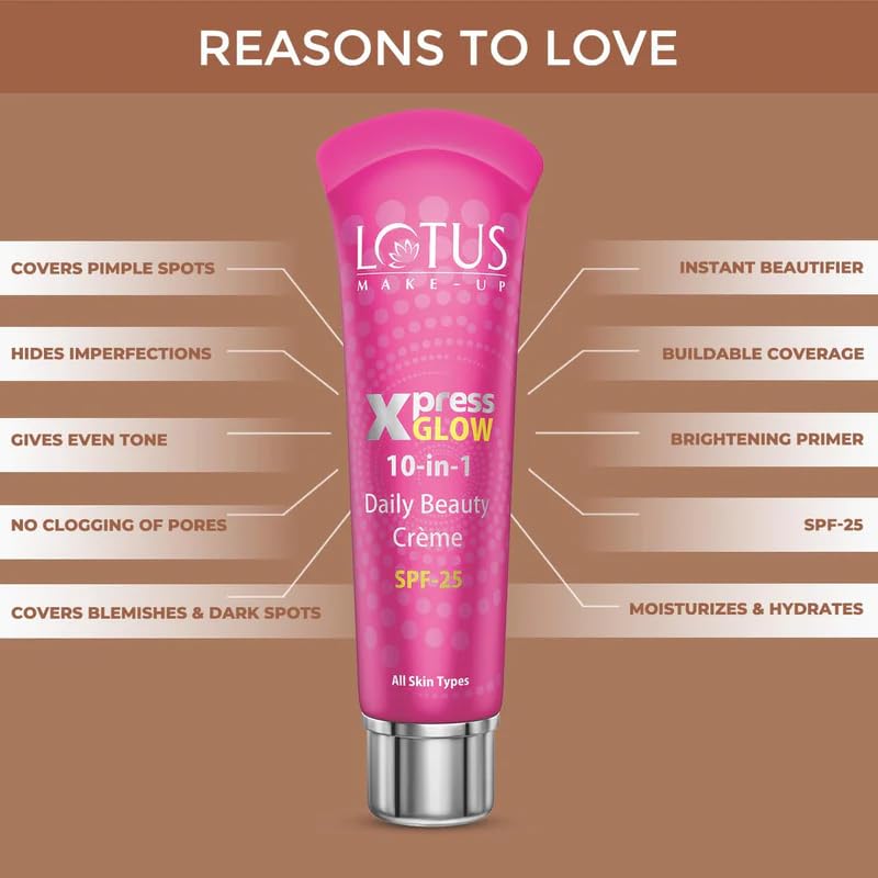 Image of Lotus Makeup Xpress Glow 10 in 1 Daily Beauty Cream with Aloevera Extract | SPF 25 | Tinted | Moisturizes and Hydrates | Semi Matte Finish | All Skin Types | Royal Pearl | 30g | Pack of 2