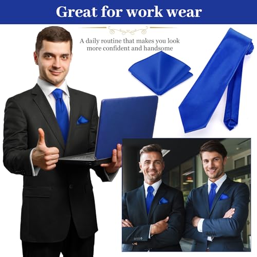 Image of Zhanmai 48 Pcs Men Solid Color Ties and Pocket Square Set Satin Necktie Business Handkerchief for Wedding Party