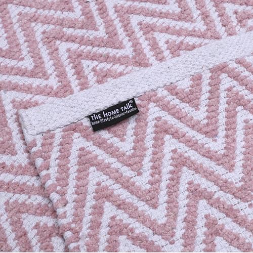 Image of THE HOME TALK Set of 2 Cotton Chenille Bath Rug | Area Rug for Spa, Vanity Shower, Kitchen & Living Room | Water Absorbent Linens | Soft Carpets | Bathroom Accessories (40x60 + 40x120 cm, Pink)