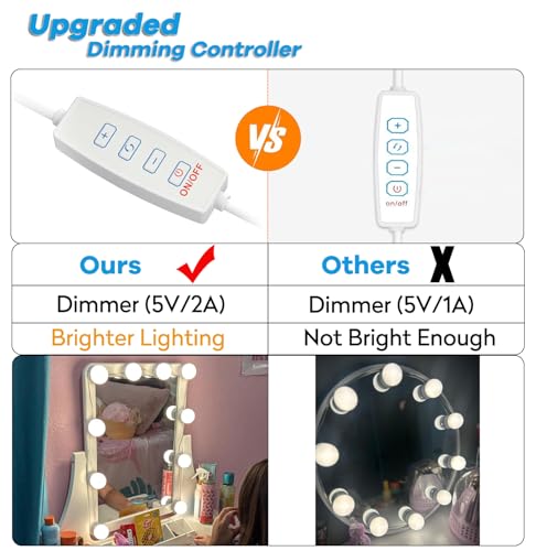 Image of LED Vanity Lights for Mirror,10 Dimmable Bulbs,3000K 4500K 6500K & Brightness Adjustable,Hollywood Mirror Lights for Makeup Dressing Room