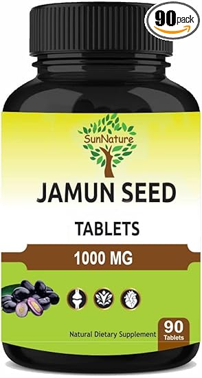 Jamun Seed Tablets by SunNature | 90 Tablets, 1000 mg | 45 Days Supply | Jamun Tablets | Vegan BlackBerry Seed Tablet