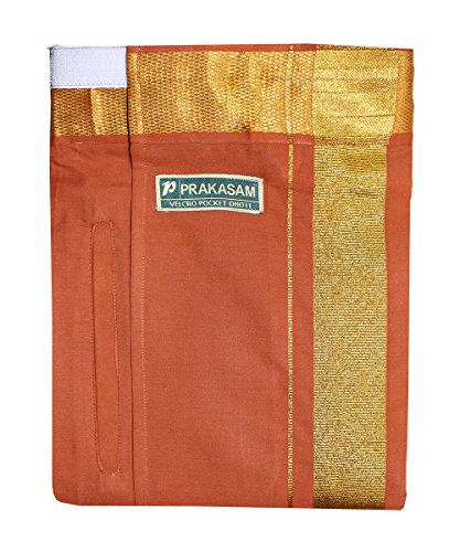 Image of PRAKASAM COTTON Velcro Pocket Dhoti for men, 2 inch Jari Border Mundu, Readymade Dhoti for men, South Indian Veshti