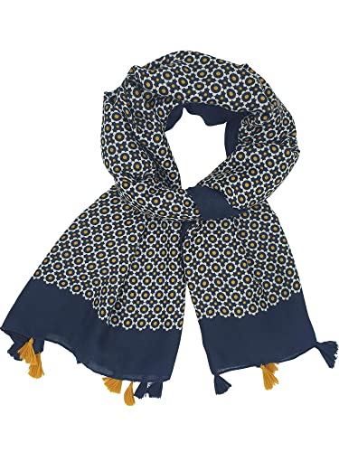 ittu Foulard Femme en viscose, Echarpe Bleu Marine, Jaune Moutarde, Rouge, Noir, vert, Idée cadeau anniversaire, saint valentin [Taille: 190cm sur 90cm] (1.Bleu)