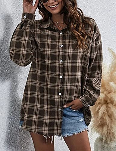 Zontroldy Plaid Flannel Shirts for Women Oversized Long Sleeve Button Down Buffalo Plaid Shirt Blouse Tops2