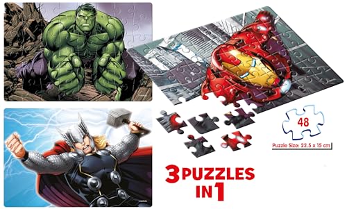 Image of Frank Marvel Avengers Puzzles - 48 Pieces 3 in 1 Jigsaw Puzzles for Kids for Age 5 Years Old and Above - Fun & Challenging Brain Booster Games - 11312