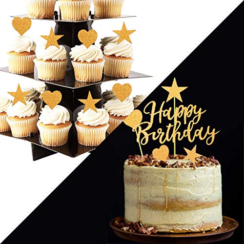 Humairc Set van 2 Gouden Cake Toppers, Gelukkige Verjaardag Cake Toppers Sprankelende Gouden Meisjes Dames Kids… - Image 5