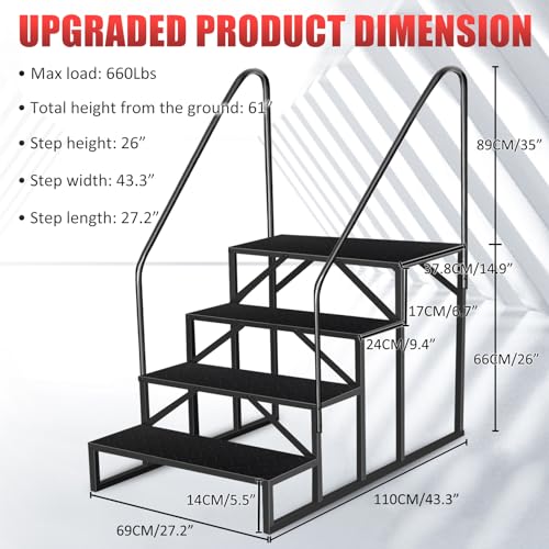 Image of 4 Step RV Steps with 2 Handrails, Outdoor RV Stairs with Anti-Slip Pedals