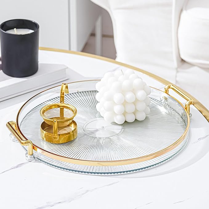 VPGS Serving Tray with Golden Handles, Acrylic Decorative Tray Round Tray, Serving Platter for Food, Drinks, Snack, Coffee, Tea, Display Tray for Home Bar Restaurant (B0D634ZQ6L) Amazon Price History, Amazon Price Tracker