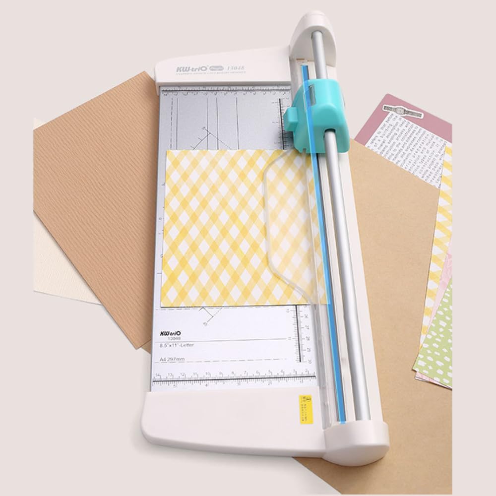 KWTRIO Taglierina per Carta da 300 mm di Larghezza Multiuso con 4 Teste di Taglio Linee Dritte/Curve/Linee Tratteggiate e Linea di Taglio Pieghevole con Misure e Tappetino da Taglio per
