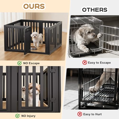 Image of Dog Playpen Indoor,Puppy Playpen,Black 23.6 inch H, 8 Panels | Dog Play Pen Indoors with Open View, Tool-Free Setup, Multi-Shape Setup, Dog Pen for Dogs, Cats & Puppies