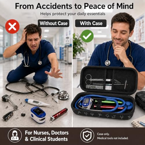 Image of Stethoscope Case for 3M Littmann Classic III /Cardiology IV, Blackheart | for MDF Acoustica Stethoscopes, for Nurses, Doctors, Nursing School Essentials, Students, Clinic, EMS, Travel, Hard Bag Only