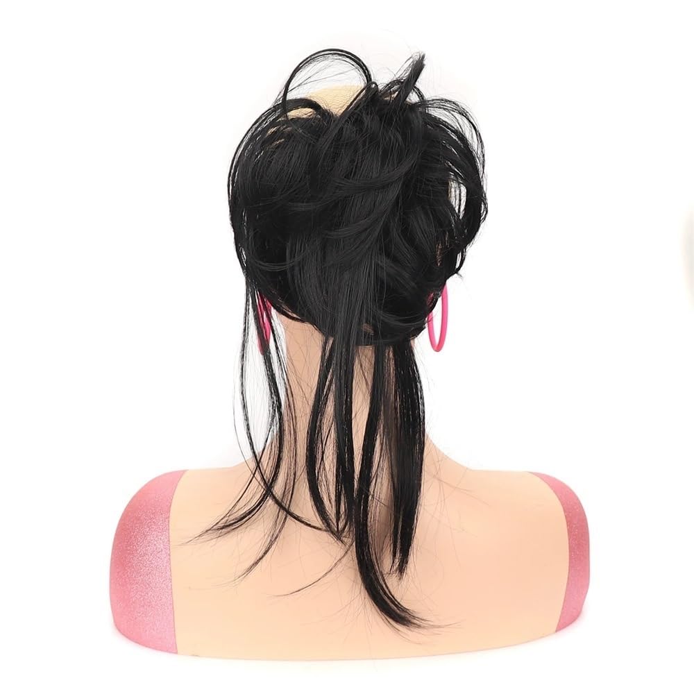 QRSTUVXZY Pieces Curly Hairs Bun Scrunchie For Women Synthetic Messy Buns Piece Tousled Updo Haires Extension Elastic Band Hair(Black)