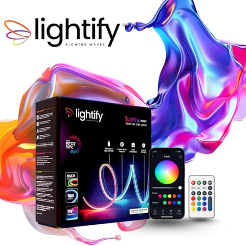 Image of LIGHTIFY Smart RGBIC LED Strip Lights 5 Metre - 16 Million Colors, USB Powered, Bluetooth App & Remote Control, Adjustable Brightness