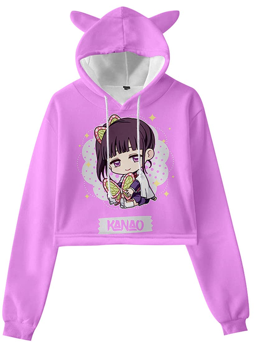 AMOMAWomen Girls Anime Cosplay Cute Cat Ear Hoodie Crop Top Pullover
