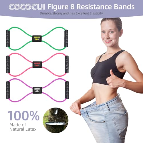 Image of Figure 8 Resistance Bands with Handles for Women Men, Exercise Bands for Back, 8 Shaped Resistance Bands for Arms, Shoulder, Leg Stretching, Physical Therapy, Yoga, Pilates, Home Gym Workout Equipment