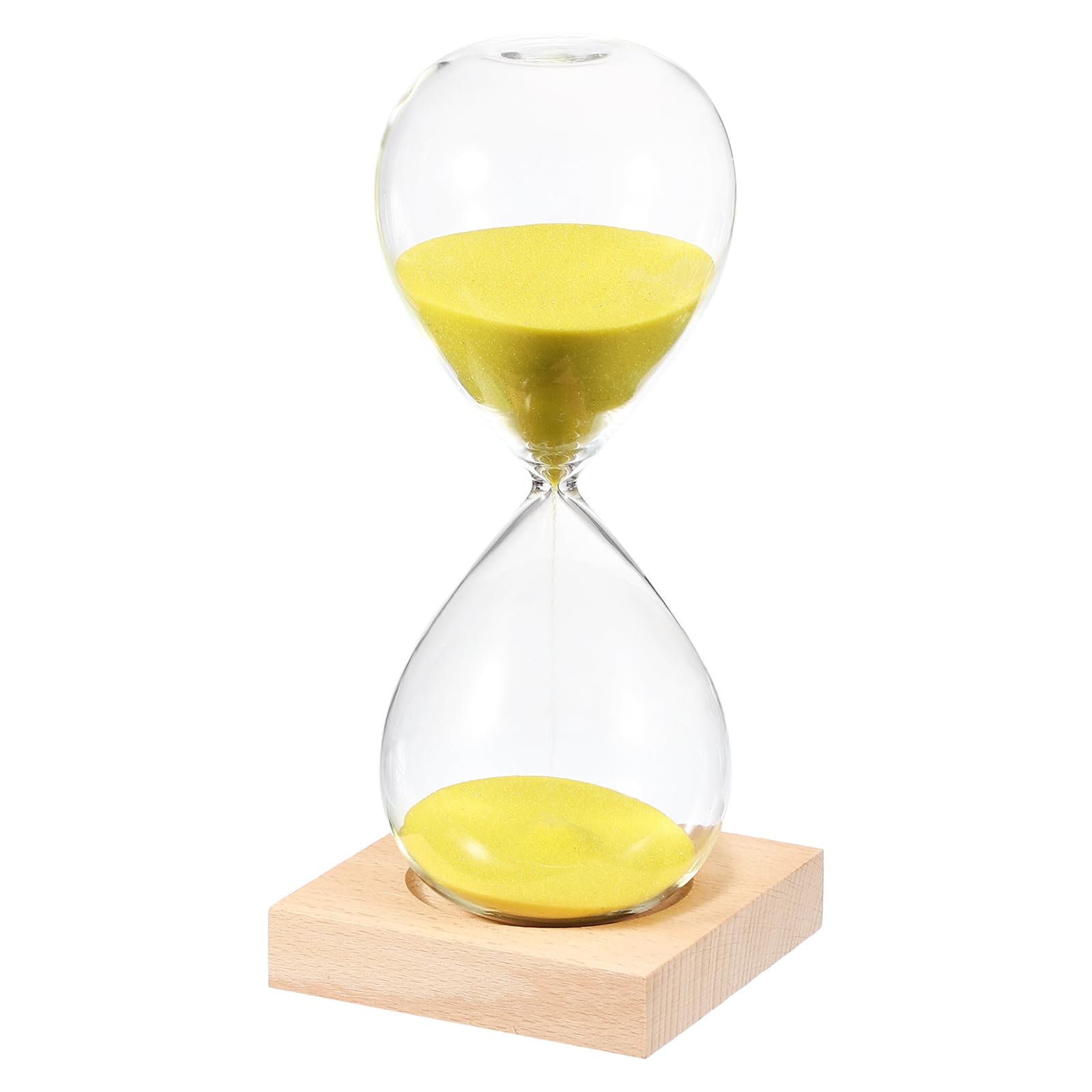PATIKIL 30 Minutes Sand Timer, Sand Watch with Wood Base Hour Glass Sandglass Timer Clock for Living Room Home Office Restaurant Decoration, Yellow
