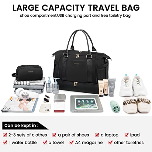 Gym Bag for Women LOVEVOOK Travel Duffel Bag with USB Charging Port,Weekender Bags for Women with Shoe Compartment,Carry on Overnight Bag with Toiletry Bag,Hospital Bags for Labor and Deliver — view 5