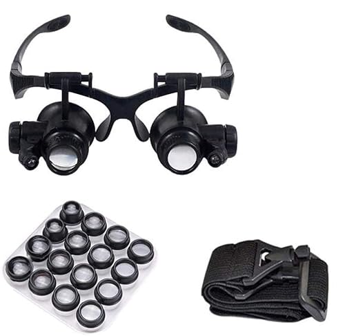 HWSY Lente d'Ingrandimento per Montaggio su Testa con 2 staffe Luminose a LED e Archetto Lettura Vivavoce Intercambiabile 8 Lenti sostituibili 2.5X 4X 6X 8X 10X 15X 20X 25X per Gioielli Professionali