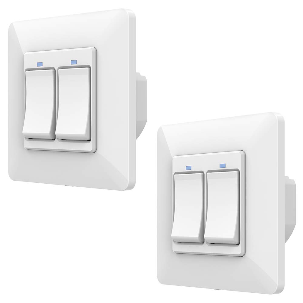 Orbecco WiFi Smart Wall Light Switch, [2-Pack] Smart Push Button 2 Gang 1 Way Switch Compatible with Alexa, Google Home, Indicator Light, Voice Control, APP Remote Control, Timer, White