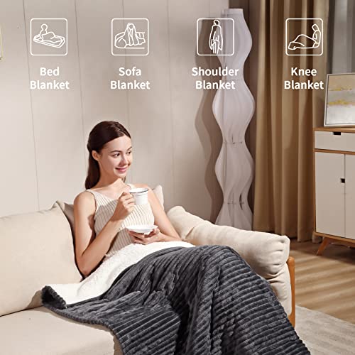 Electric Blanket Soft Flannel & Sherpa Reversible Heated Blanket With Digital Controller 6 Heating Levels & 10 Hours Auto Off Fast Heating Blanket For Home Office Use Smoke Grey 100"X 90" #TOP5