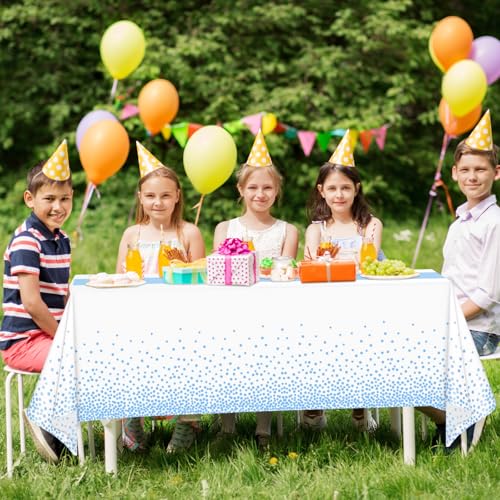 Image of WNINK 6 Pack Pink and Blue Tablecloths, Gender Reveal Disposable Plastic Waterproof Table Cover for Boy or Girl Gender Reveal Party, Baby Shower, Birthday Party Decorations 54 inch x 108 inch