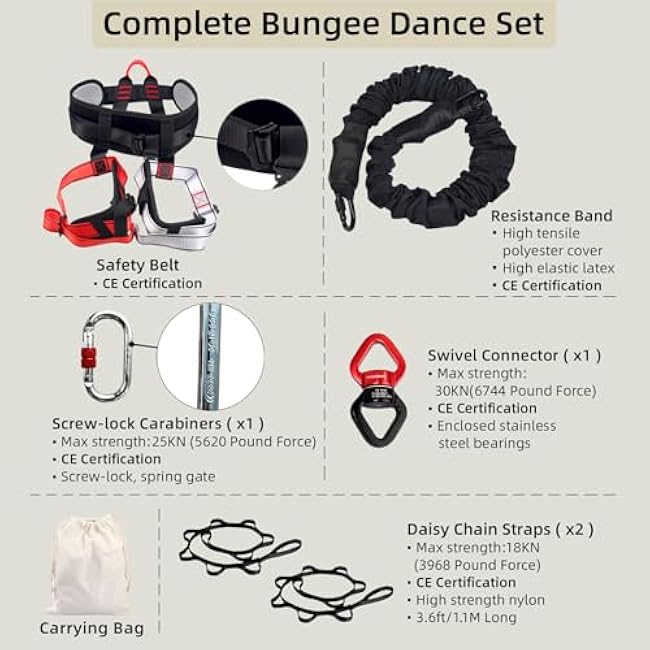 Bungee Fitness Set, Heavy Resistance Band Set, Professional 4D Yoga Bungee Rope Workout Equipment W/6 Sizes, for Home Gym Training & Fitness(Not for Extreme Sports)