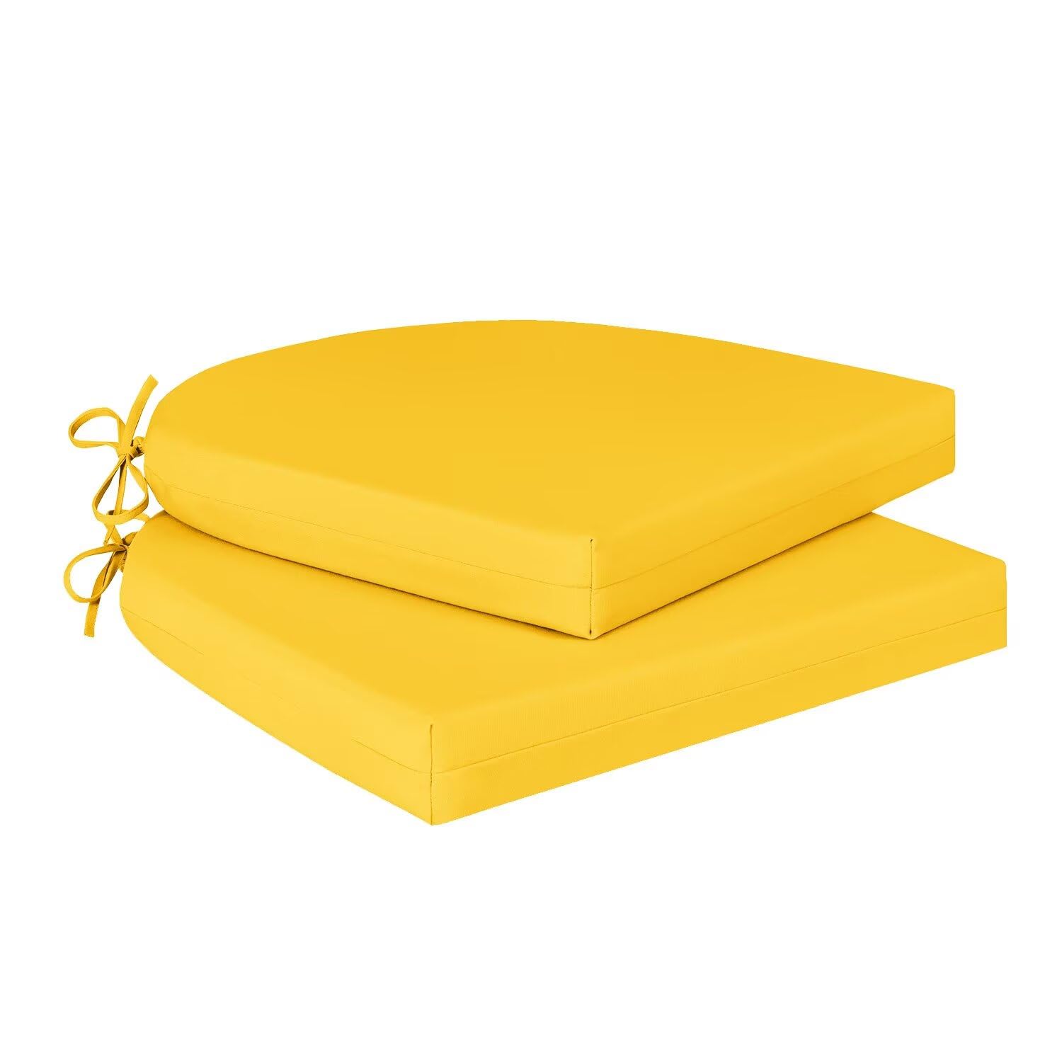 Photo 1 of Cozyide Outdoor Chair Cushions, Waterproof Patio Seat Cushions with Adjustable Straps, Round Corner Patio Chair Cushions for Garden, Yellow, 17x16x2 Inch (Pack of 2)