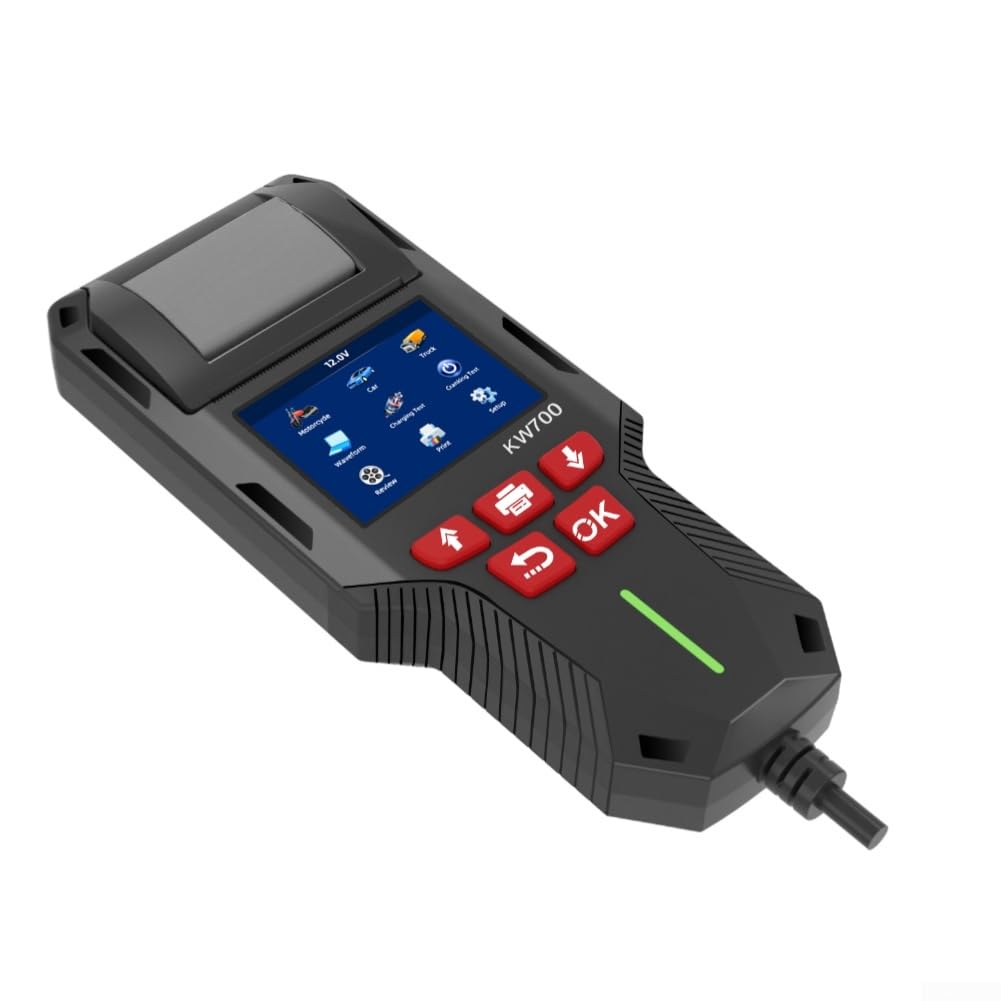 Tester KW700 per batterie al litio, AGM, GEL ed EFB da 12 V/24 V, analisi del sistema di carica, impianto di avviamento e resistenza interna con stampante termica integrata