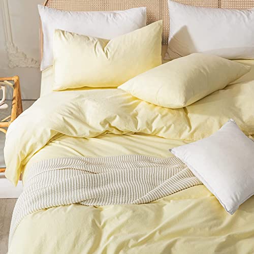 Lanqinglv Pastel Yellow Duvet Cover Set Double Bed Plain Bedding Set 120g Microfiber Breathable Quilt Duver Cover with Zipper Closure and 2 Pillowcases 50x75cm - Image 4