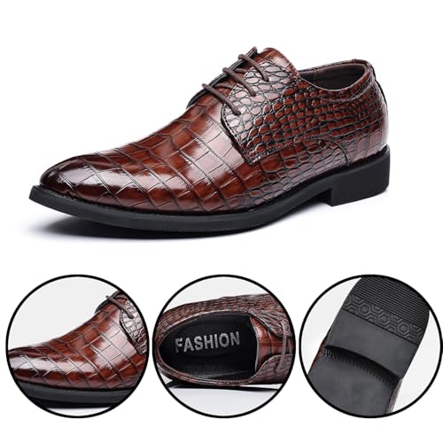 Men'S Leather Stone Pattern Pointed Toe Oxford Shoes,Lightweight Lace-Up Fashion Low Heel Dress Shoes, Tuxedo Casual Prom Party Shoes2