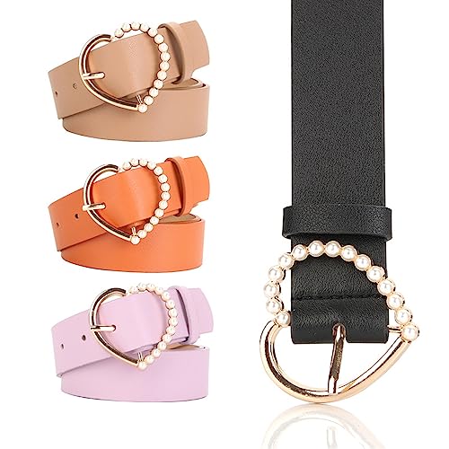 eYLun Women Leather Belts for Dress Jeans Pants Heart Buckle Ladies Belt2