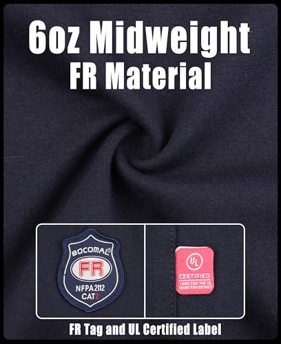 Image of BOCOMAL FR Hooded T Shirts Utility Pocket Fire Resistant Summer Hoodie CAT2 | 6oz Midweight Flame Retardant Cotton Hoodies,Kangaroo /Button Pocket,NFPA2112,Rib-Knit Cuffs,FRC Welding Arc Rated Work Shirt