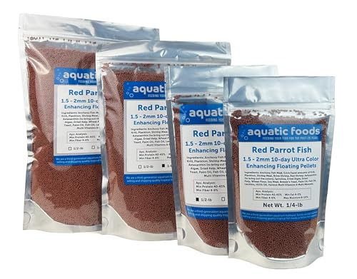 Aquatic Foods Inc. Red Parrot Fish Ultra Red Color Enhancing 1.5mm-2mm Floating Pellets. Color Enhancing in 10-Days for Baby, Juvenile and Adult Red Parrots…1-lb Bag