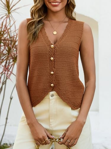 Image of Saodimallsu Womens Crochet Tank Tops Cute Summer Sweater Vest Knit Outfits