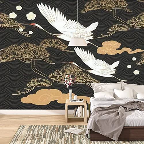 Red Crowned Crane Wall Mural Wallpaper, Japanese White Crane Bird 3D Wall Stickers Murals Seamless Silk Large Wall Decals For Children's Room Living Room Sofa Study Background Wall 59''W X 39.4''H #TOP1